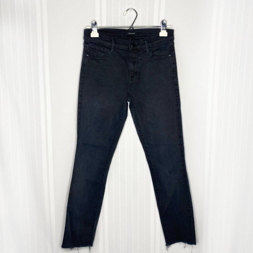 J Brand Skinny Jeans Occult Wash Factory Faded Black Dark Gray Pants Raw Hem 27